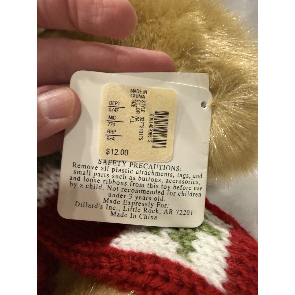 Dillards Christmas Teddy Bear Plush Toy 18 inch Plush w/ Scarf Vintage 2003 NWT - Picture 8 of 15